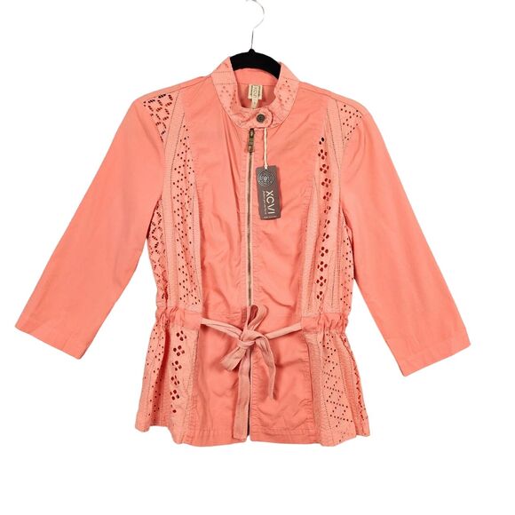 NWT XCVI Pink 13112 Delia Stretch Cotton & Lace Zip Up Jacket SIZE SMALL - Picture 1 of 15